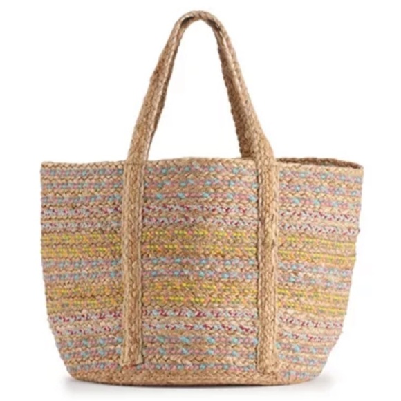 Circus By Sam Edelman Teresa Striped Straw Tote Bag Womens Bucket Shoulder Bag - Picture 2 of 5